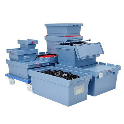 Gruppenbild verschiedener Varianten des Mehrwegbehälters MB Gruppenbild verschiedener Varianten des Mehrwegbehälters MB