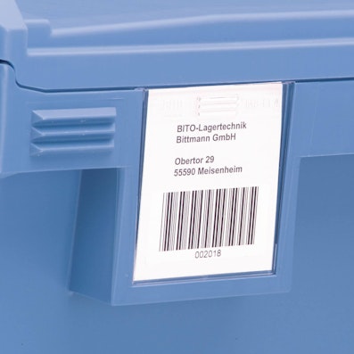 Detailansicht Großbehälter MB mit Etikettenfach Detailansicht Großbehälter MB mit Etikettenfach