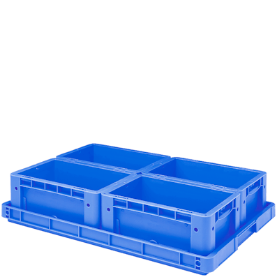 Systemtablar XLT64 mit vier kleineren XL Behältern beladen Systemtablar XLT64 mit vier kleineren XL Behältern beladen