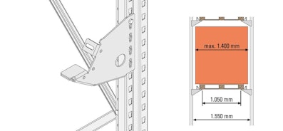 Detailansicht der Hakenkonsole des Einfahrregals für Paletten mit Überstand, Zeichnung 02 Detailansicht der Hakenkonsole des Einfahrregals für Paletten mit Überstand, Zeichnung 02