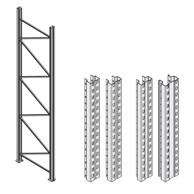 Detailansicht der Stützrahmen / Stützen für Einfahrregal, Zeichnung Detailansicht der Stützrahmen / Stützen für Einfahrregal, Zeichnung