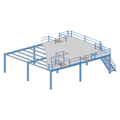 Übersicht 1-geschossiges Bühnensystem, Zeichnung Übersicht 1-geschossiges Bühnensystem, Zeichnung