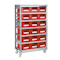 Fachbodenregal als verfahrbares Behälterregal mit roten Sichtlagerkästen SK