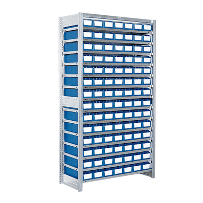 Fachbodenregal als Behälterregal mit Regalkästen PK Fachbodenregal als Behälterregal mit Regalkästen PK