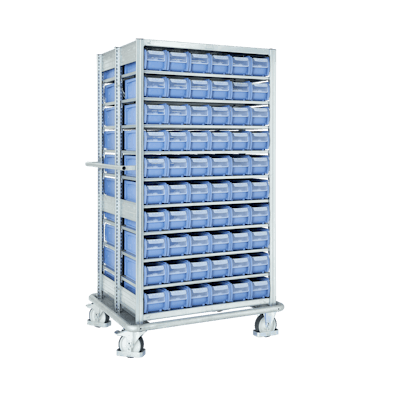 Fachbodenregal als verfahrbarer C-Teile-Regalwagen 02 Fachbodenregal als verfahrbarer C-Teile-Regalwagen 02