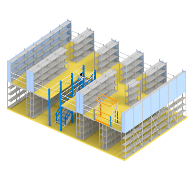 Mehrgeschossanlage mit 2 Ebenen und Treppe vor Doppelzeile, Zeichnung 01 Mehrgeschossanlage mit 2 Ebenen und Treppe vor Doppelzeile, Zeichnung 01