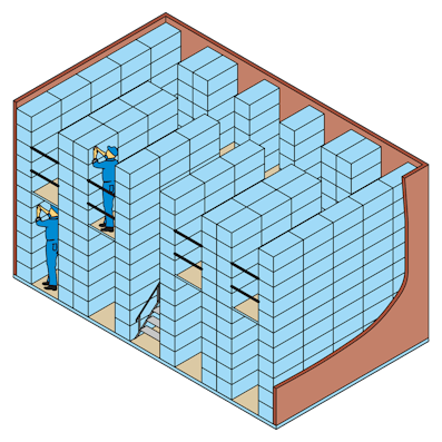 Mehrgeschossanlage mit 2 Ebenen und Treppe zwischen zwei Einzelzeilen, Zeichnung 02 Mehrgeschossanlage mit 2 Ebenen und Treppe zwischen zwei Einzelzeilen, Zeichnung 02
