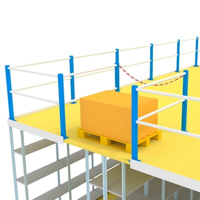 Detailansicht des Palettenplatzes mit Absperrkette für Mehrgeschossanlage, Zeichnung Detailansicht des Palettenplatzes mit Absperrkette für Mehrgeschossanlage, Zeichnung