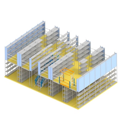 Mehrgeschossanlage mit 2 Ebenen und Treppe zwischen zwei Einzelzeilen, Zeichnung 04 Mehrgeschossanlage mit 2 Ebenen und Treppe zwischen zwei Einzelzeilen, Zeichnung 04