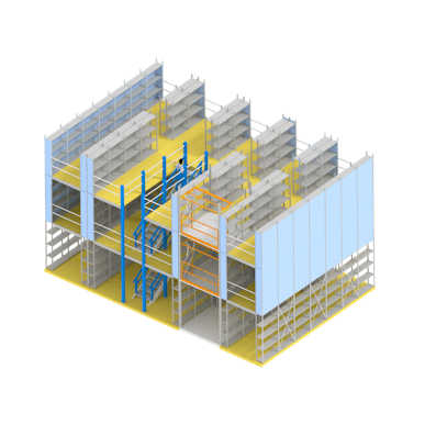 Mehrgeschossanlage mit 3 Ebenen und Treppe vor Doppelzeile, Zeichnung 02 Mehrgeschossanlage mit 3 Ebenen und Treppe vor Doppelzeile, Zeichnung 02