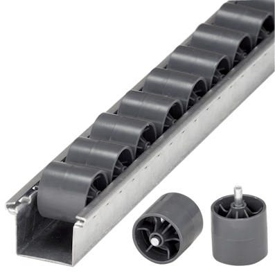 Detailansicht der Rollenleiste mit Zylinderrollen und Stahlachse 02 Detailansicht der Rollenleiste mit Zylinderrollen und Stahlachse 02