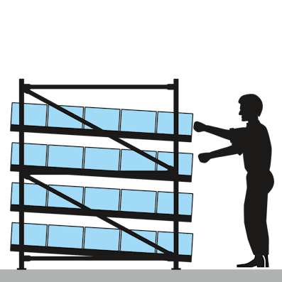 Stückgutdurchlaufregal mit Durchlaufrahmen in gerader Ausführung, Zeichnung 02 Stückgutdurchlaufregal mit Durchlaufrahmen in gerader Ausführung, Zeichnung 02