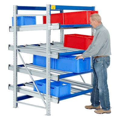 Stückgutdurchlaufregal mit Durchlaufrahmen in gerader Ausführung, Foto Stückgutdurchlaufregal mit Durchlaufrahmen in gerader Ausführung, Foto