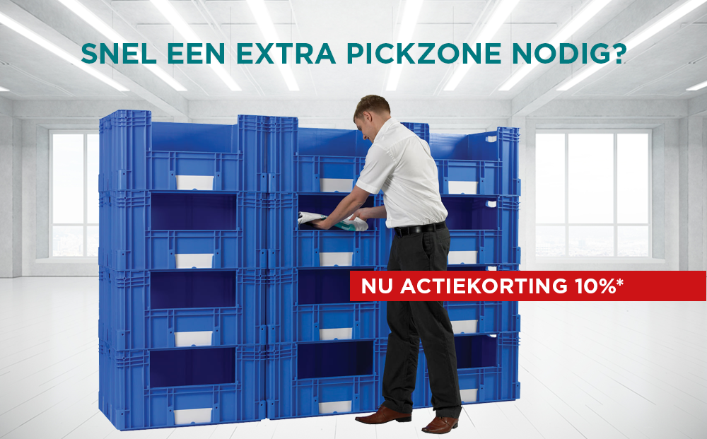 Stapelbakken voor magazijninrichting en extra orderpicking zone